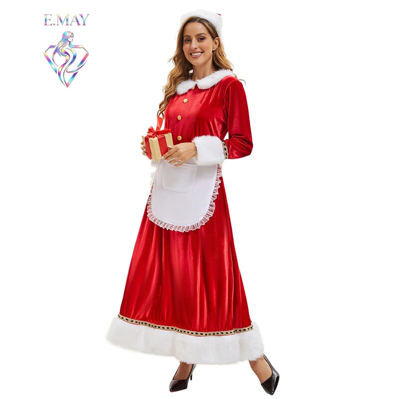 Red Velvet Long Dress Women's Retro Christmas Party Cosplay Costume Holiday Performance Red Velvet Long Dress Women's Retro Christmas Party Cosplay Costume Holiday Performance