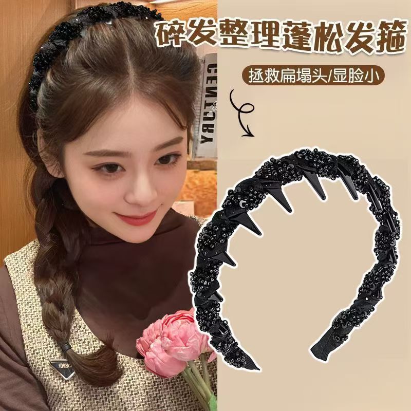 ヘップバーンスタイルの小さな香りの手作りビーズヘッドバンド、パリの王女と同じトレンディで多用途なヘッドバンドヘアアクセサリー、滑り止め|undefined