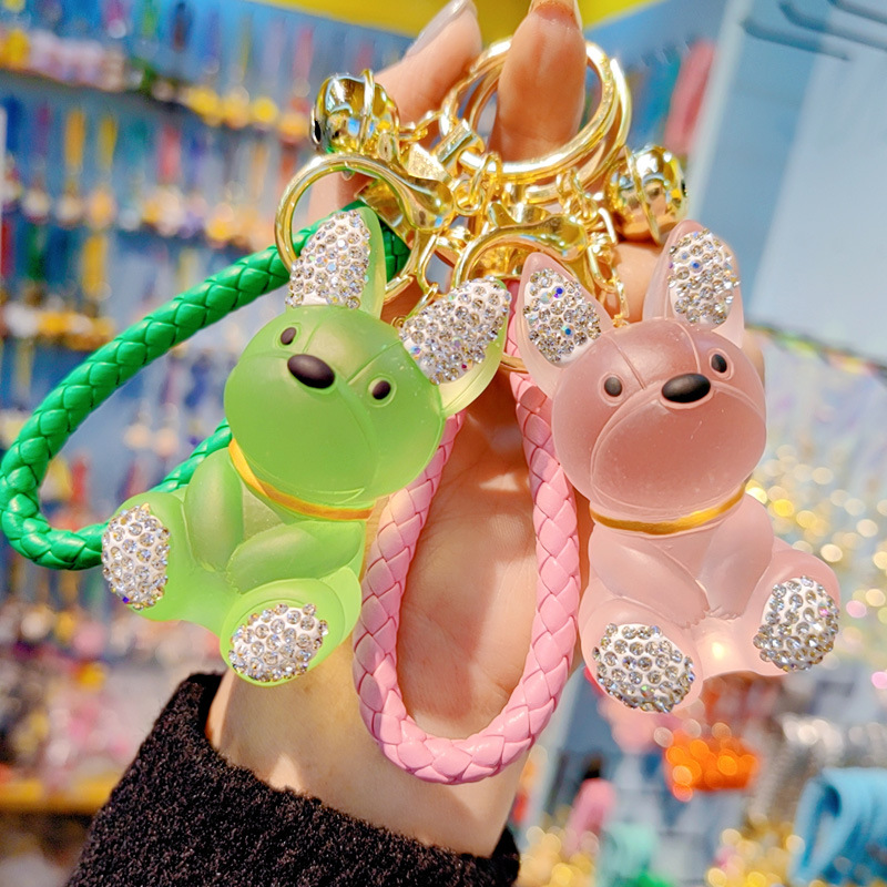 透明樹脂水晶鑲鑽狗鑰匙扣女可愛時尚精緻樹脂公仔鑰匙鏈掛件批發