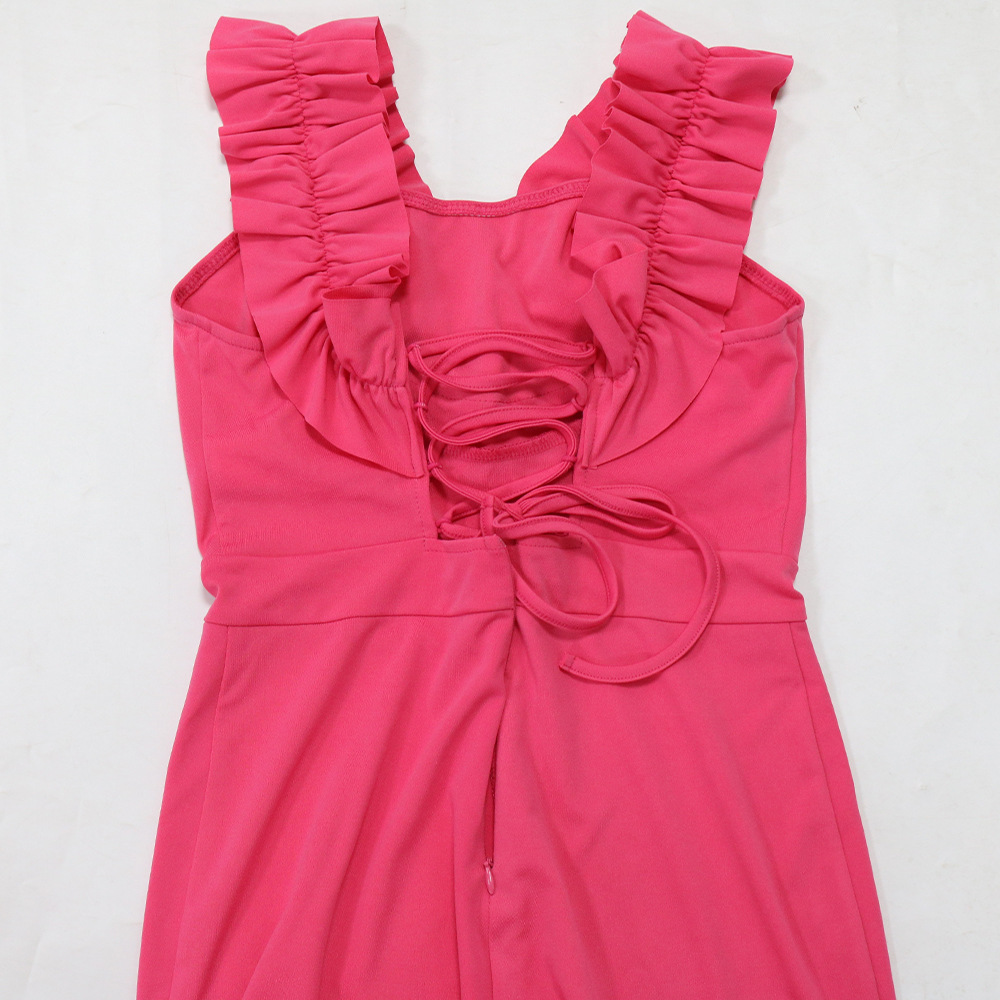 Elegant Women's One Shoulder Ruffled Slim Fit Jumpsuit Solid Colour_voghion.com