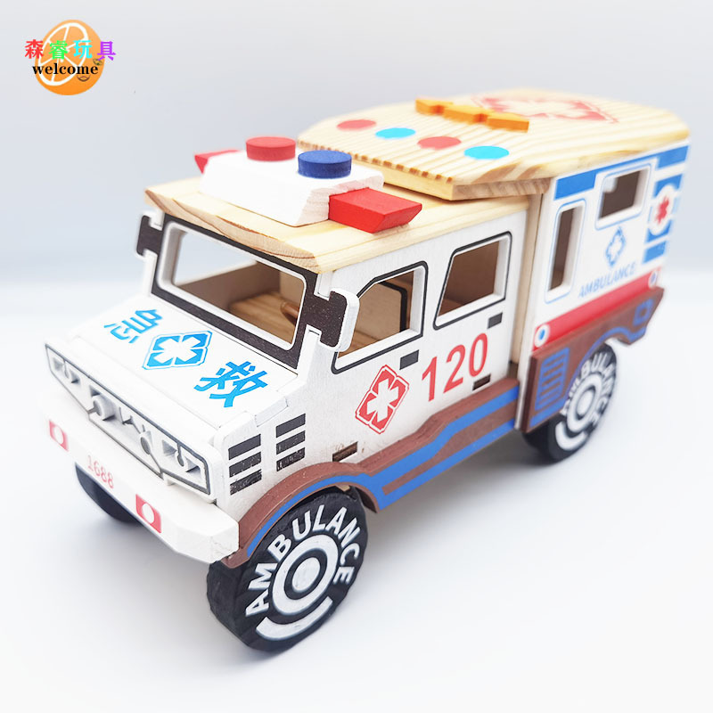 Wooden 120 ambulance ambulance puzzle model car boy wooden toy car gift wholesale scenic hot sale Wooden 120 ambulance ambulance puzzle model car boy wooden toy car gift wholesale scenic hot sale
