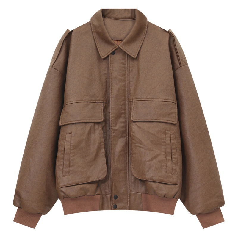 Ropa de Hombre | Invierno nuevo estilo retro de Hong Kong chaqueta de cuero de motocicleta estilo coreano chaqueta acolchada de moda para hombres y mujeres