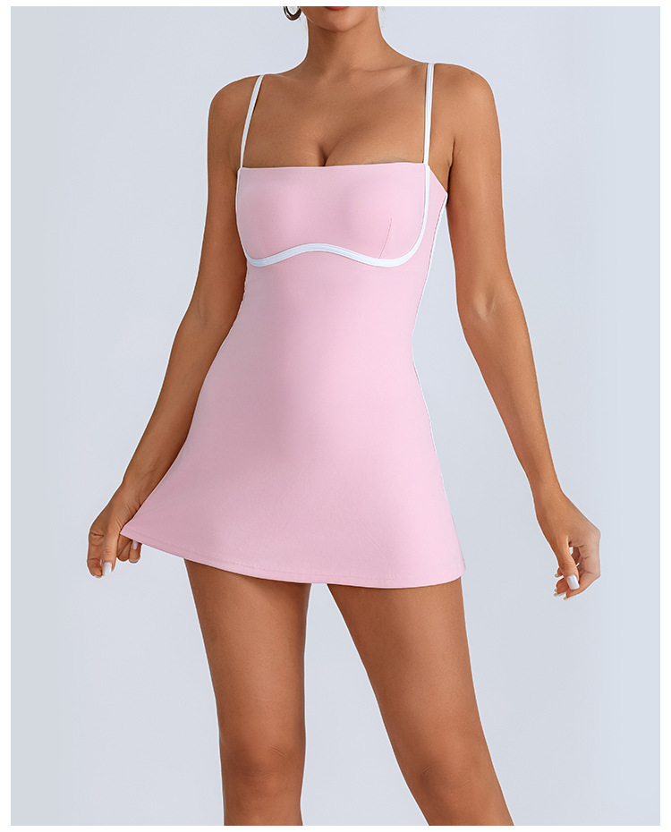 Comercio exterior transfronterizo con almohadilla para el pecho, falda de tenis de yoga, alta elasticidad, transpirable, deportes de tenis al aire libre, vestido anti-luz