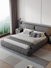 意式豆腐块床简约现代磨砂布科技布大床双人床意式极简北欧床