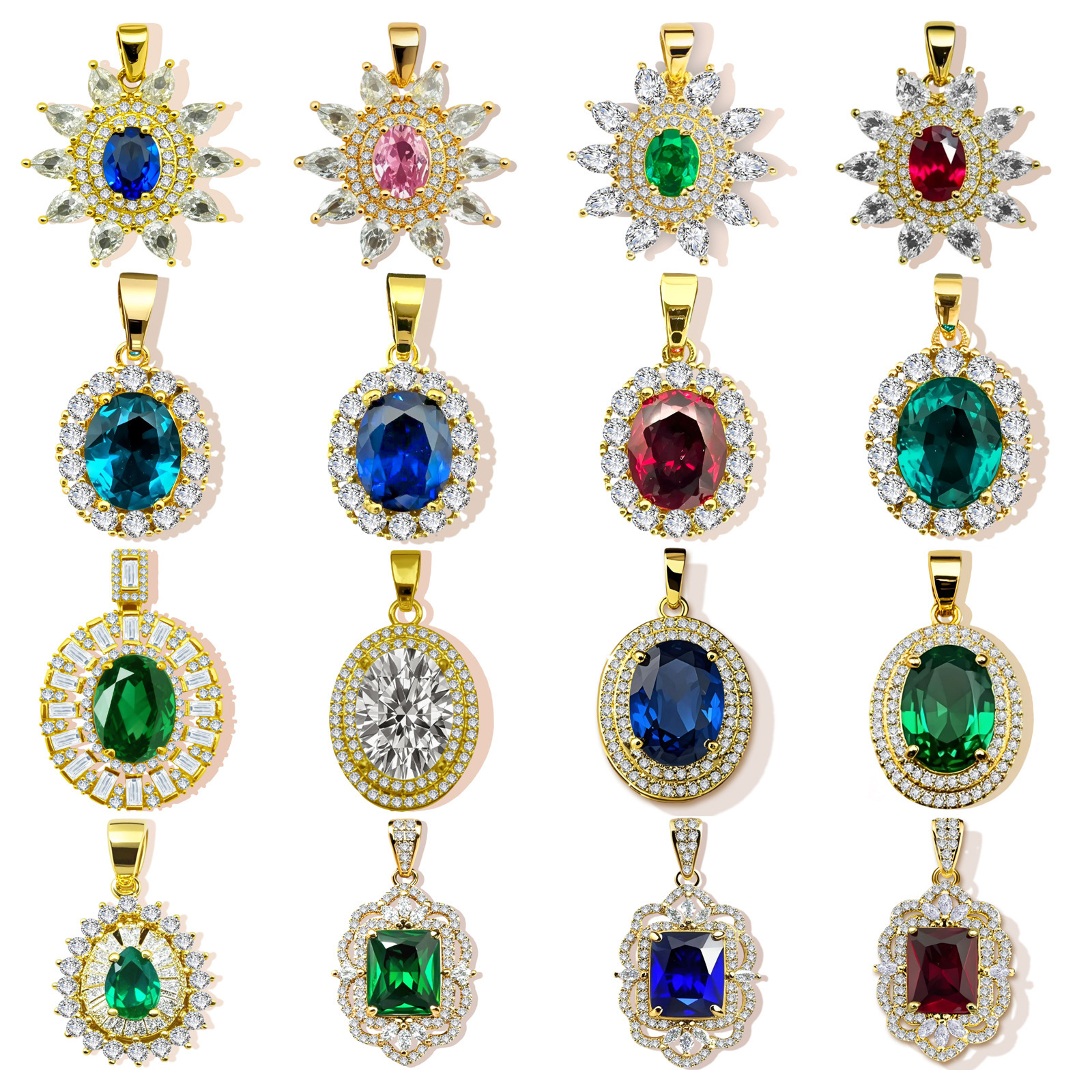 亚马逊欧美畅销款金色铜制花朵椭圆镶嵌锆石配饰 百搭DIY配件礼物