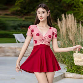 连体泳衣女新款甜美可爱纯欲风少女显胸遮肉保守显瘦跨境一件代发