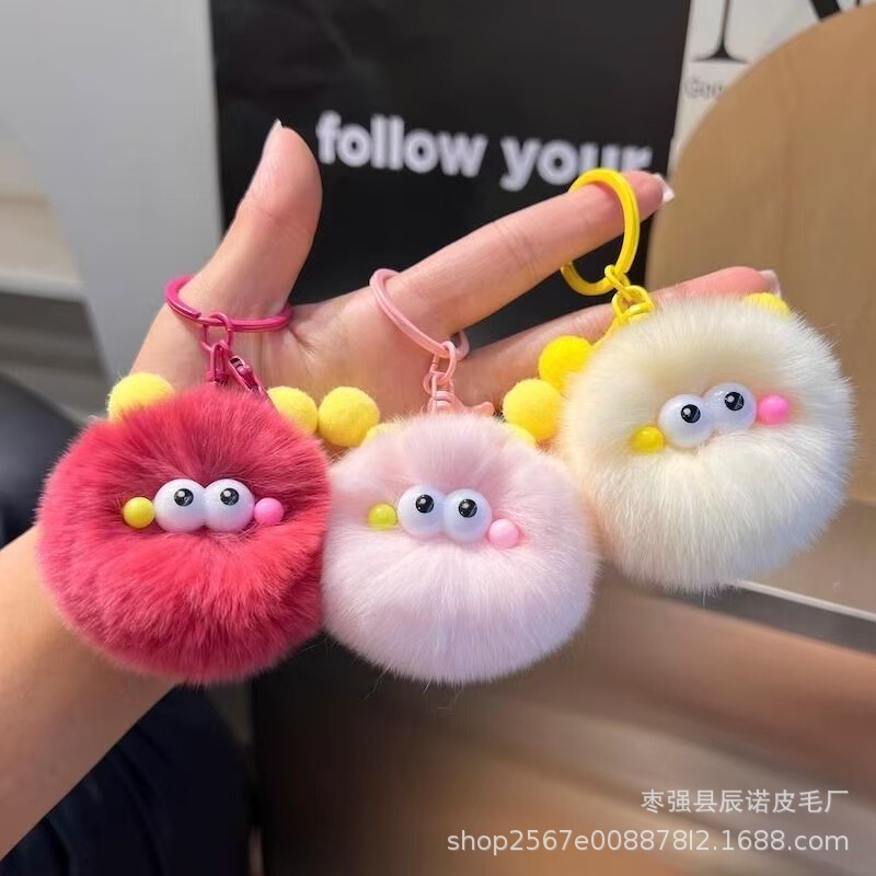Cute imitation rex rabbit fur small briquette car key imitation buckle pendant stuffed ball doll schoolbag pendant gift