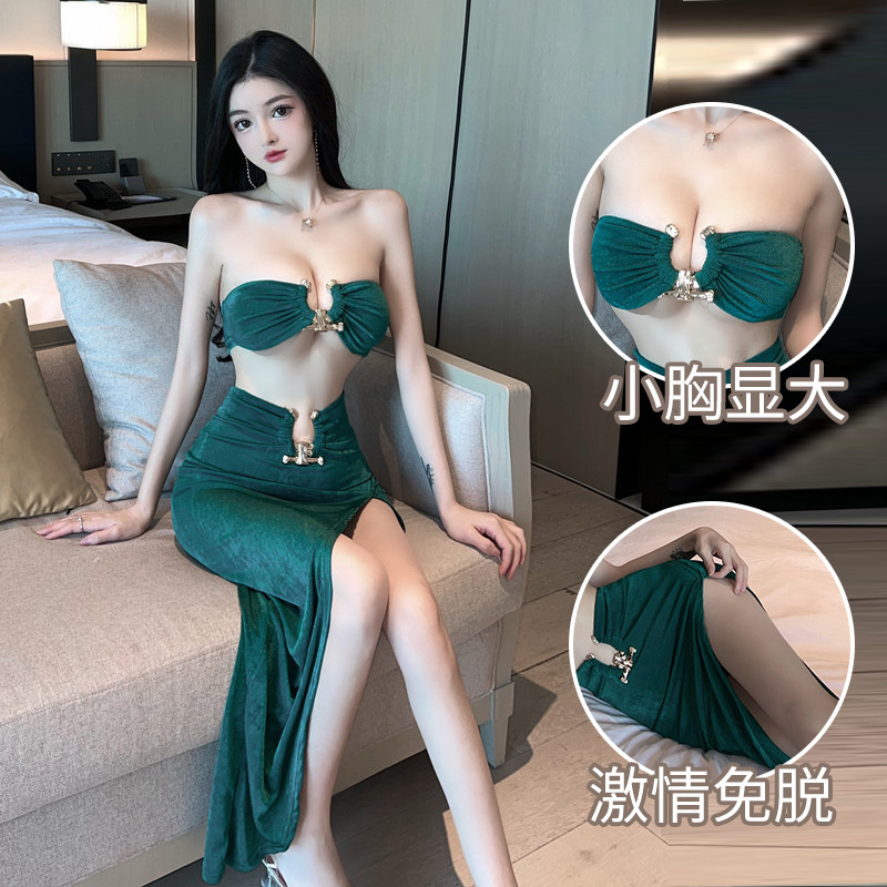 Ailurulu Factory Sexy Lingerie Tube Top Temptation Tight High-Slit Bodycon Long Skirt Nightclub Prom Outfit 5724