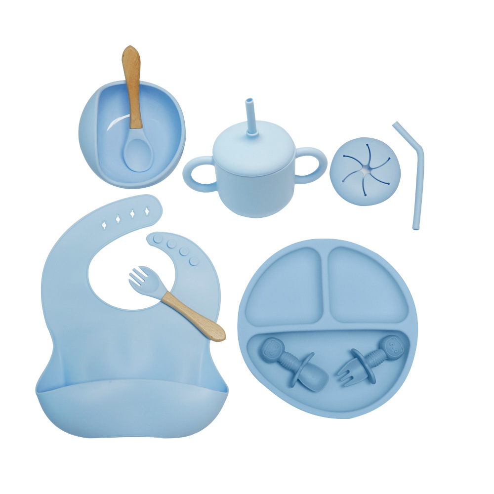  Set de vajilla infantil de silicona, 10 piezas, incluye plato, tazón, cubiertos y babero, ideal para bebés