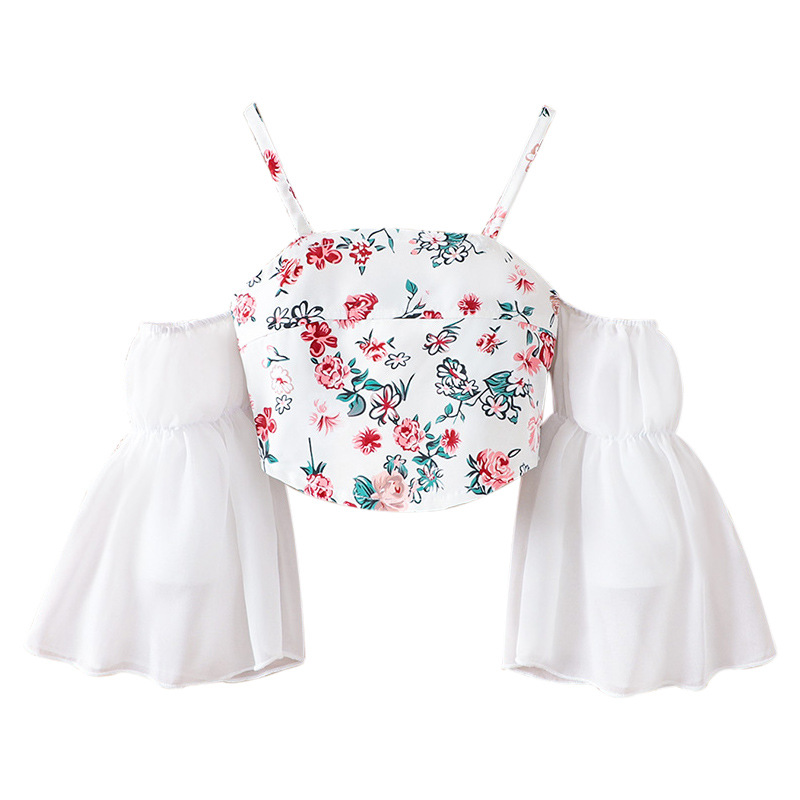 Camisola infantil estilo francés 2025 con mangas tres cuartos y estampado floral, 60g, se puede usar como prenda exterior, estilo sin mangas para niños pequeños.