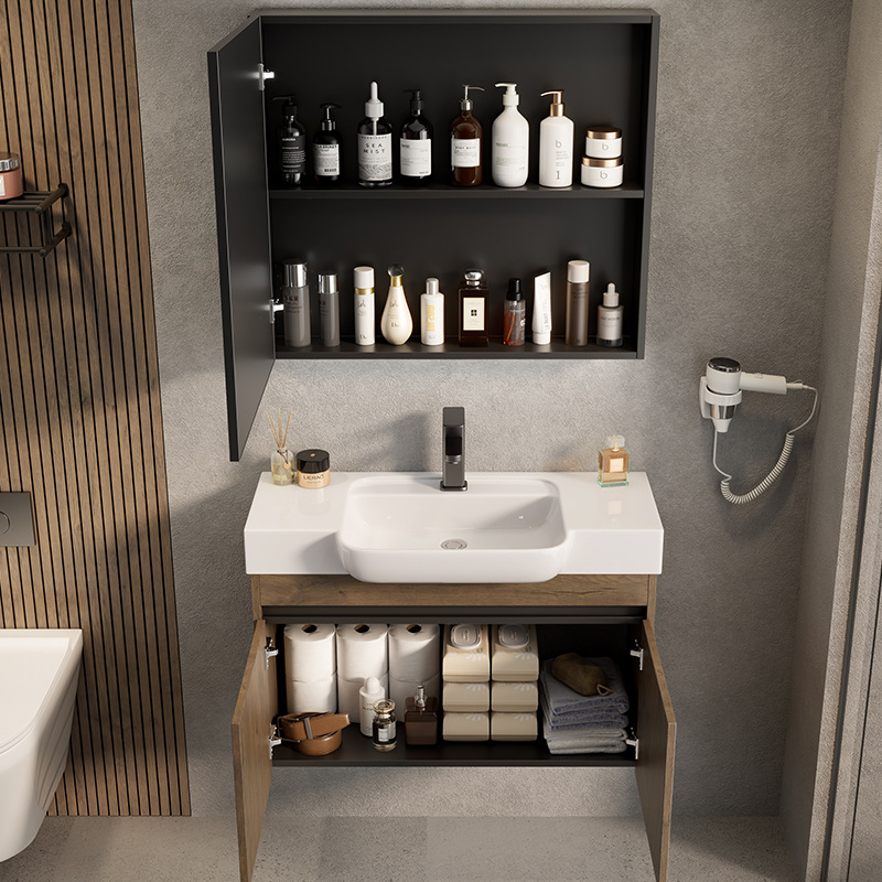 Pequeño apartamento espacio armario de baño de aluminio combinación lavabo de cerámica lavabo de lavabo transfronterizo piscina de mesa de lavado ultra estrecha