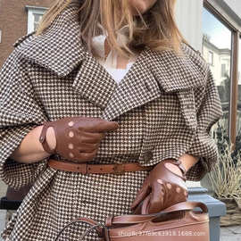 25年秋季新款跨境欧美范复古感千鸟格双排扣短款毛呢外套