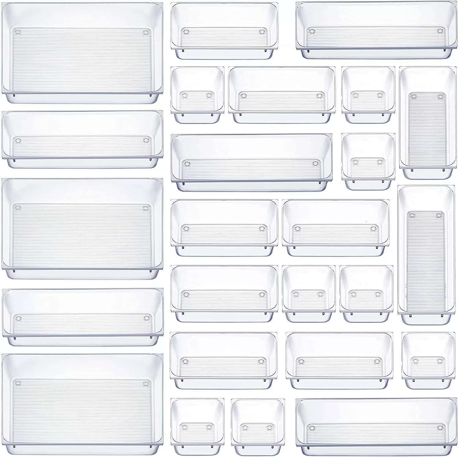 Storage Box Set — Transparent Table Organizer, Multiple Sizes & Polka-dot/Stripe Options