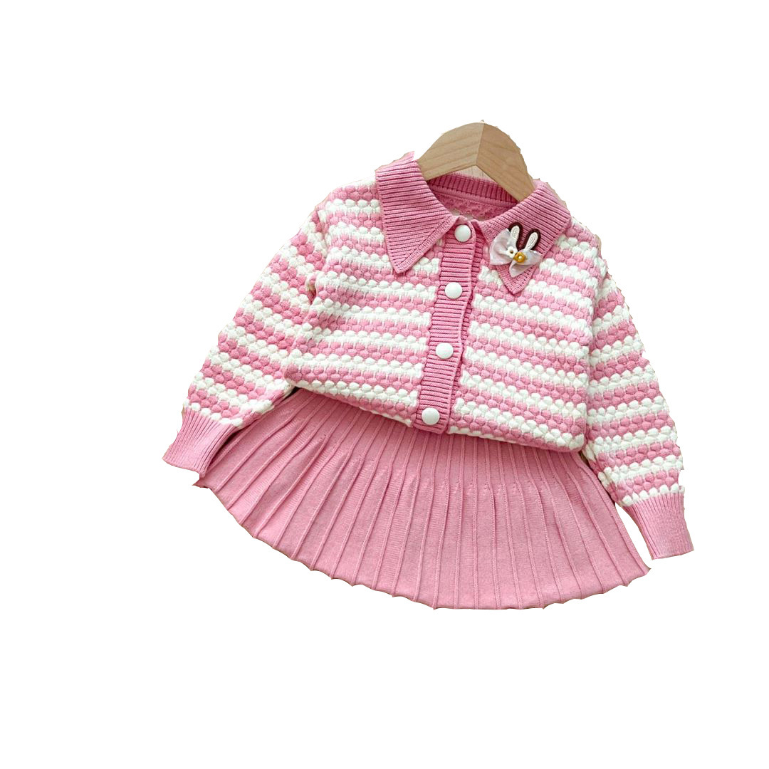 JINYONG Jupe pour Enfants Pull Jacquard Ensemble Deux pièces Fille Manteau tricoté Mignon Fille à la Mode_voghion.com