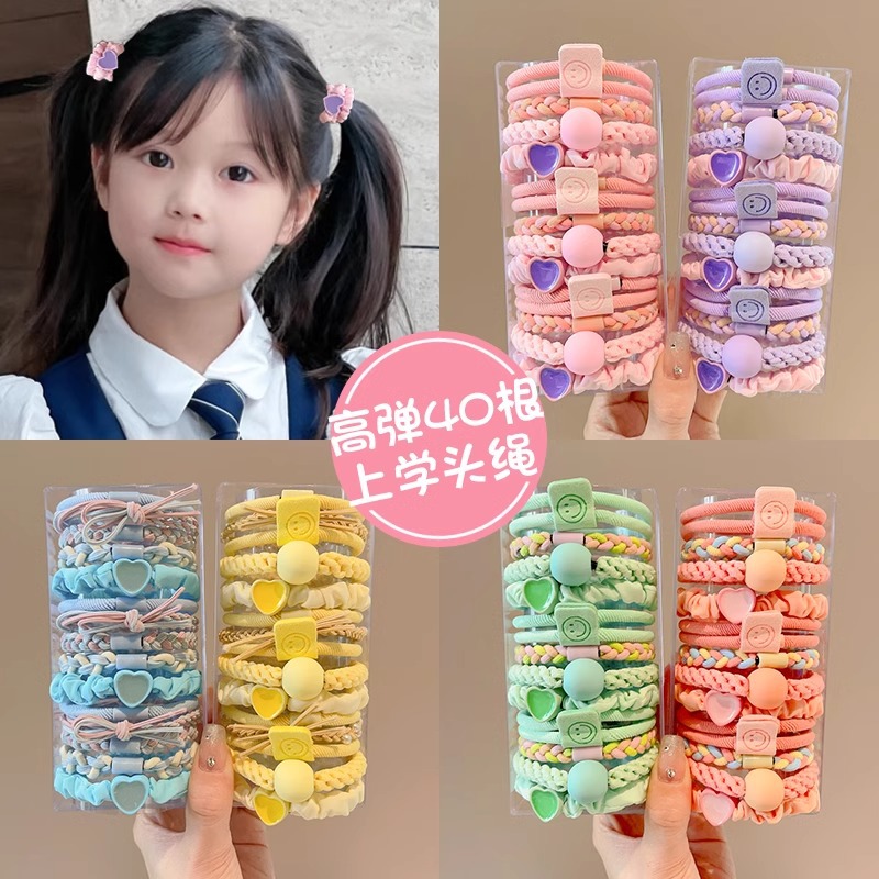 Niños cuerdas de cabello de color de alta elasticidad y correa de goma duradera niñas cuerdas de cabello de cola de caballo altas niñas pequeñas no lastiman anillo de cabello tocado