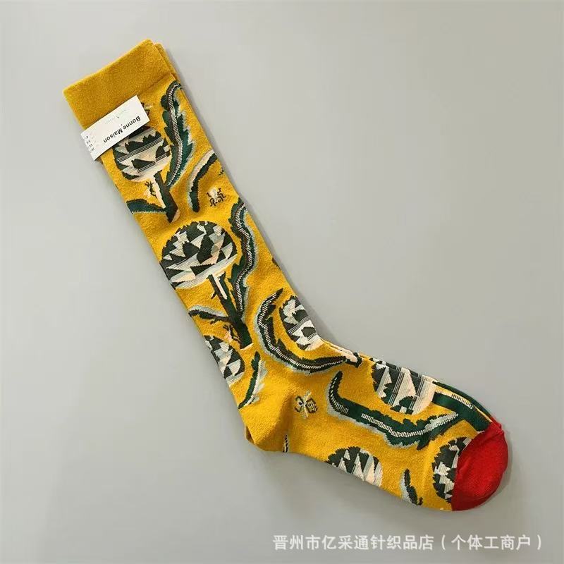 2025新款法国BM袜子女彩色油画文艺风长筒袜复古潮流小腿袜显瘦|undefined