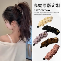 法式缎面褶皱香蕉夹女2025新款发夹高马尾固定神器后脑勺盘发抓夹