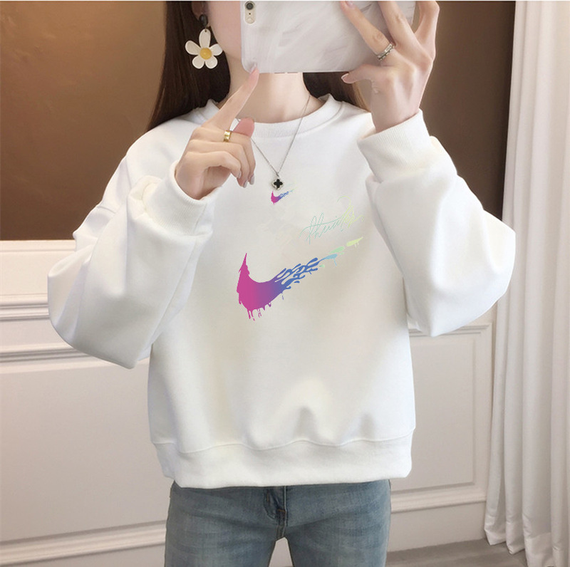 Yuewang Sweatshirt Women's 2023 Autumn New White Crewneck Couple Wear Pullover Loose All-match Sports Men's Top