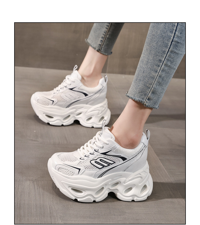 Giày sneaker cao gót nữ đế xuồng platform tăng chiều cao 10.5 cm — màu trắng, màu xám chi tiết 14