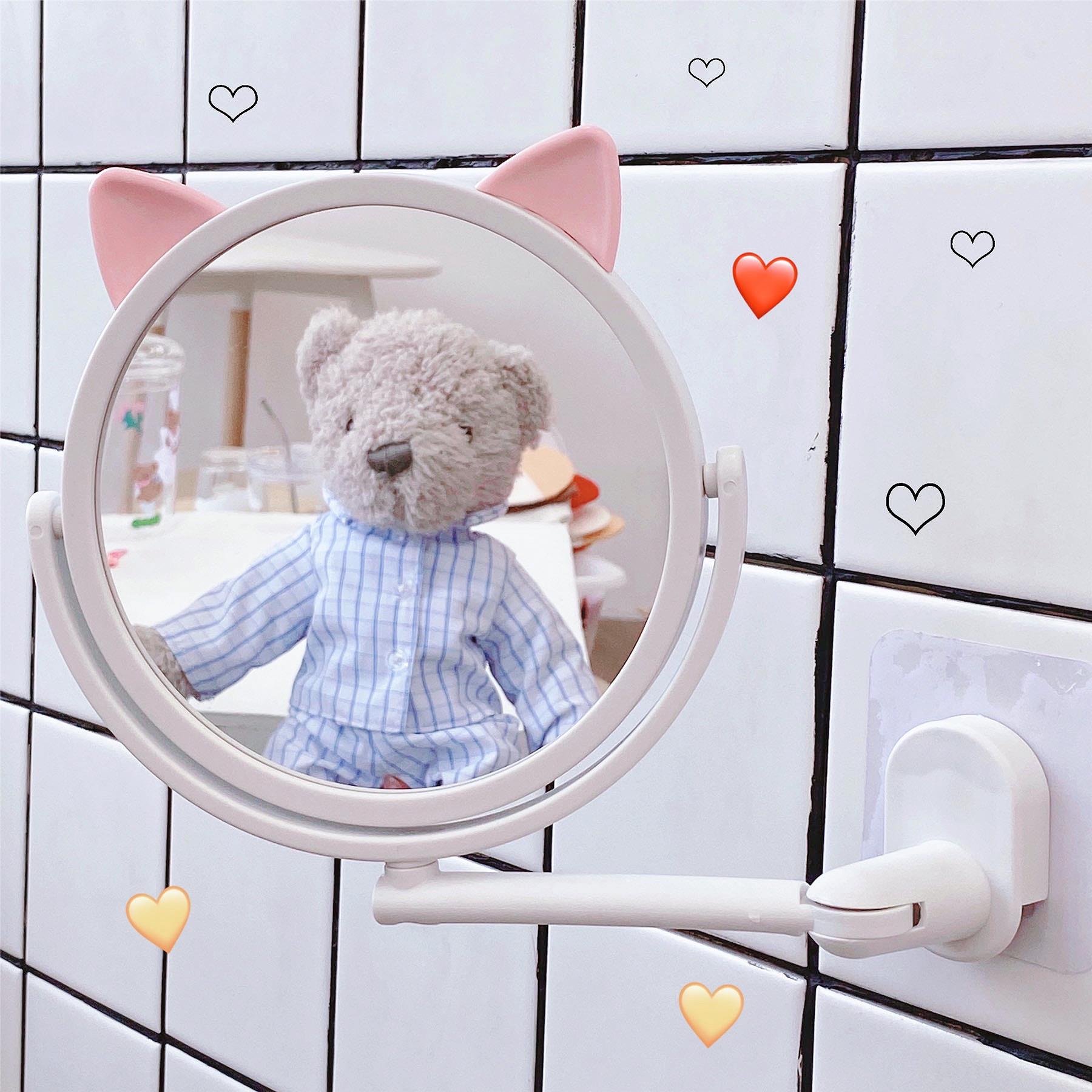 Bathroom Small Mirror Wall-Mounted Self-Adhesive Small Size Bathroom Wall Makeup Mirror Wall-Mounted Punch-Free Telescopic Foldableing