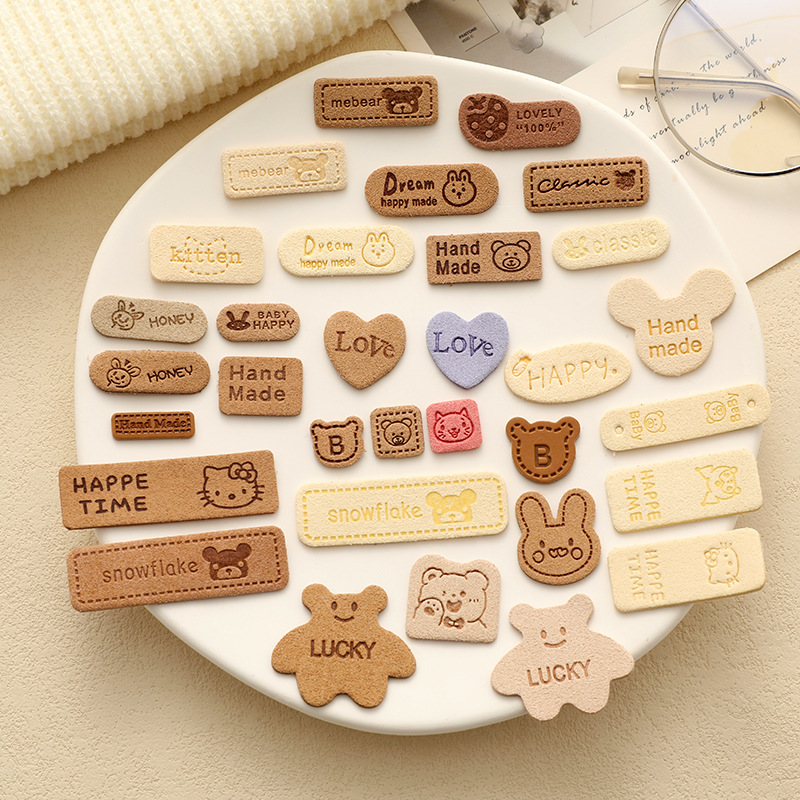 Children's Cartoon Super Fiber Leather Label Clothing Label Hand Sewing Autumn and Winter Hat Scarf Headwear Decoration Leather Logo