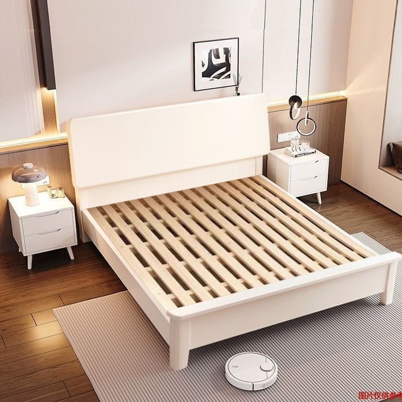 Minimalist white mortise and tenon solid wood bed, popular storage bed for master bedroom, home use double bed, cream-style bed for guesthouses Minimalist white mortise and tenon solid wood bed, popular storage bed for master bedroom, home use double bed, cream-style bed for guesthouses
