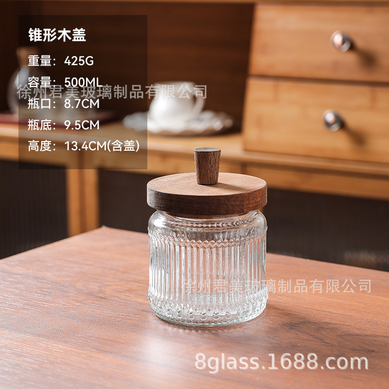 Tanque de almacenamiento de vidrio retro Begonia casera granos naranja frutas secas lata de almacenamiento de té lata de Acacia cubierta de madera mayorista