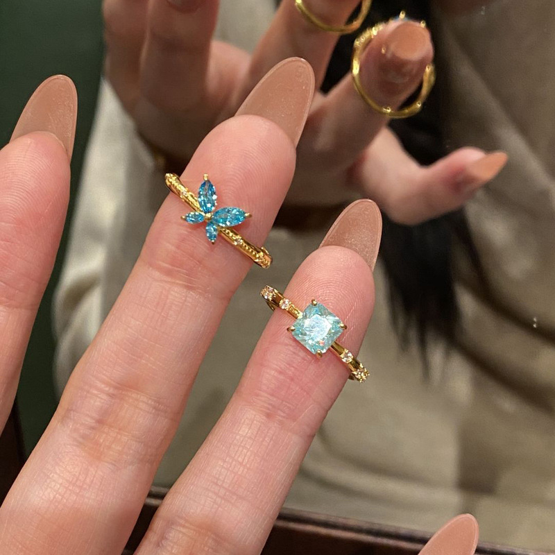 Shining Butterfly Fashion Light Luxury Blue Butterfly Ring Women's Cool High-grade Niche Design Ring Bracelet
