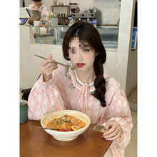 早秋韩系甜美重工花朵刺绣手工立体连衣裙女秋季系带宽松长袖裙子