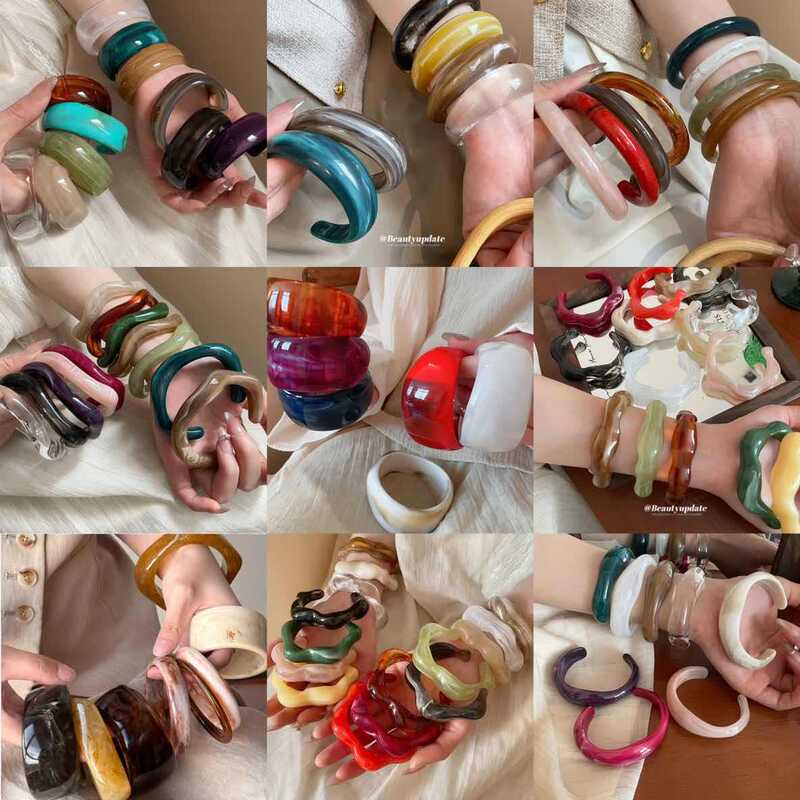 Dopamine Smudged Geometric Resin Bracelet Light Luxury High-End Niche Bracelet European and American Cross-Border Fashion Jewelry Wholesale