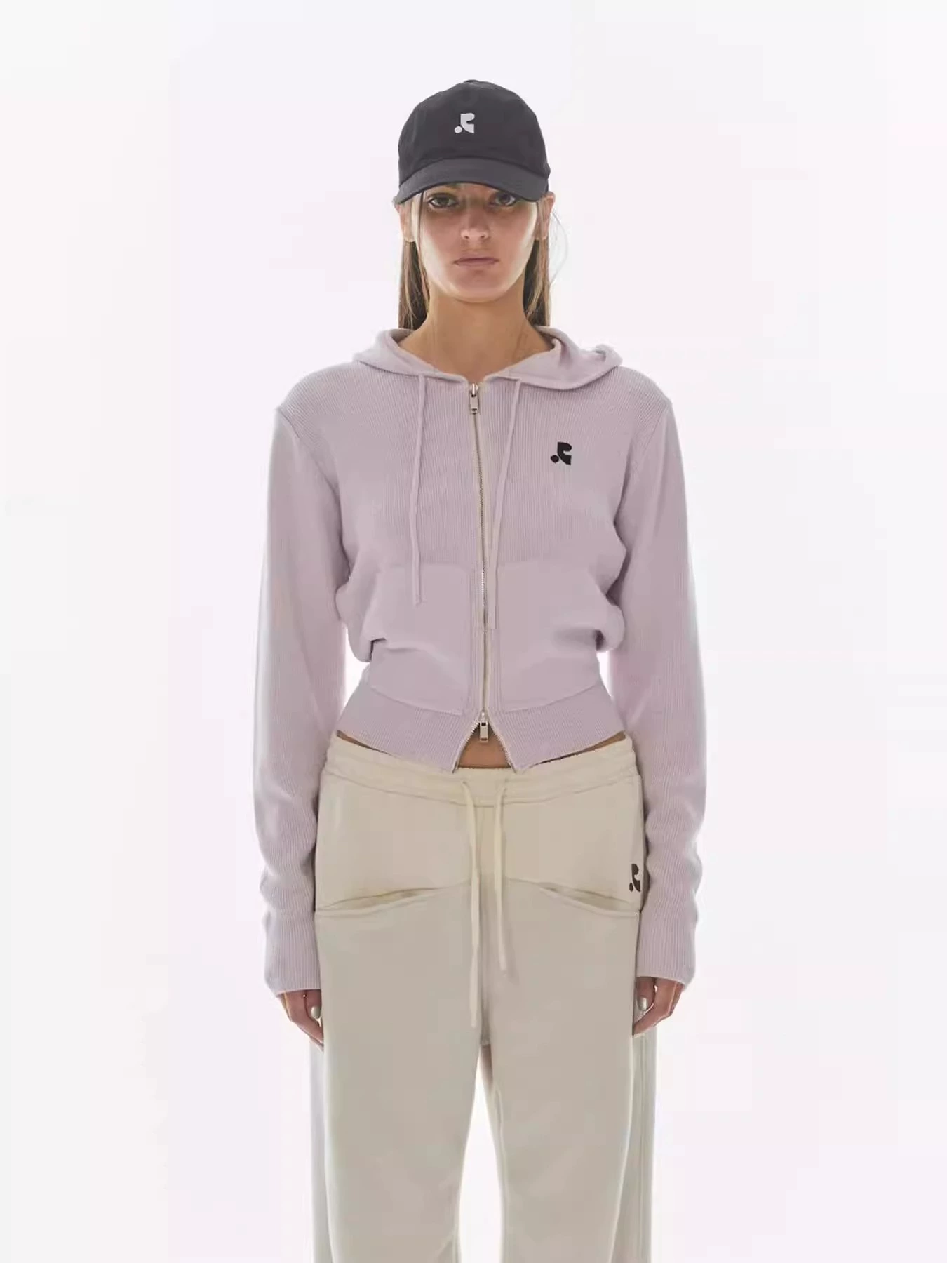 Hoody, knitted sweater with zipper, jacket