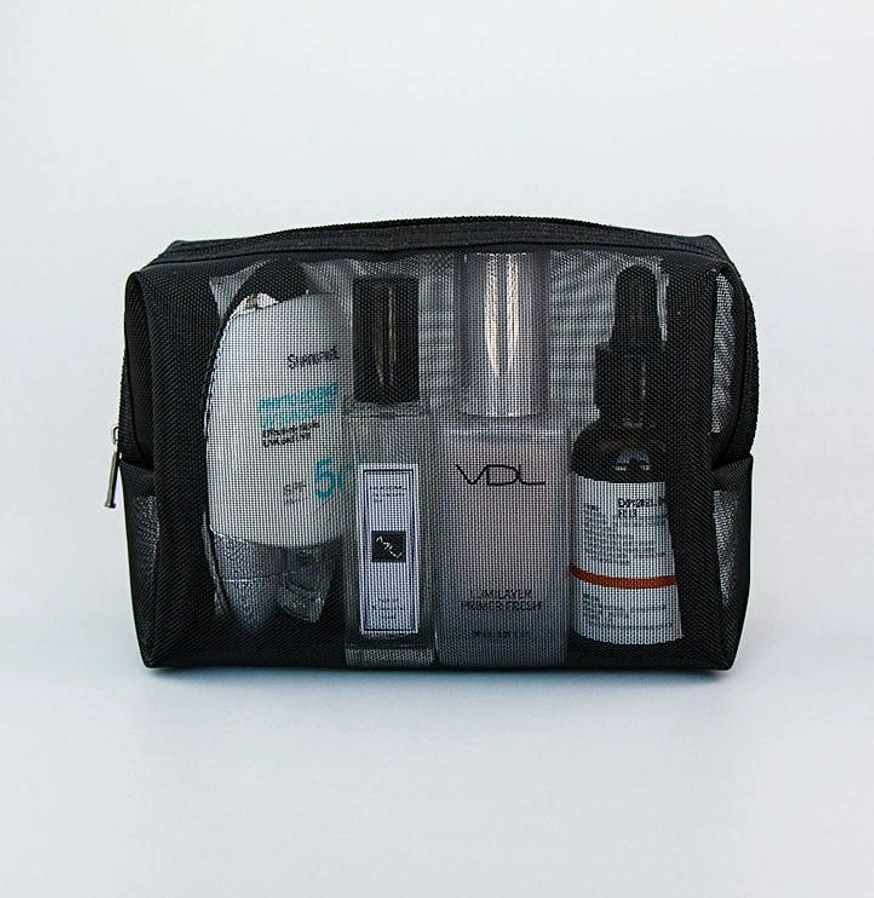 Black nylon cosmetic bag, travel bag, storage system, custom-made, polyester