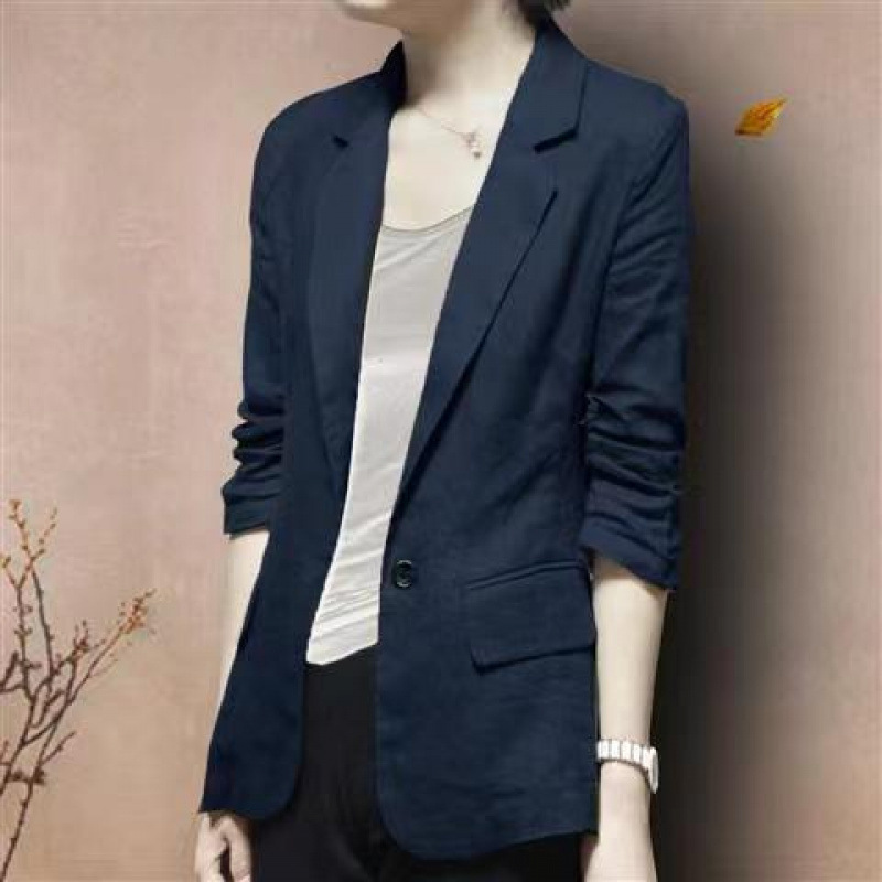 春秋棉麻小西装外套秋季新款薄款亚麻女士大码休闲显瘦西服七分袖|undefined