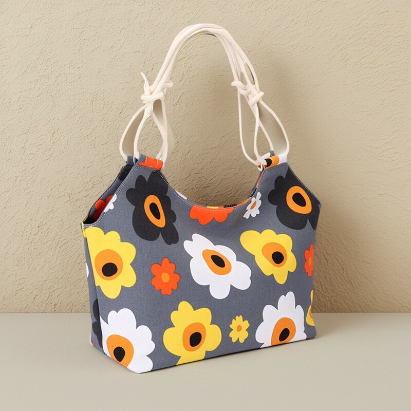 Hot-Selling Cross-Border Printed Canvas Bag, Large-Capacity Shoulder Bag, Women's Handbag, Beach Bag, European and American Tote Bag, Floral Bag