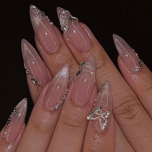 Cross-Border Popular Best-Selling Butterfly Manicure Pieces Hot Girl Cat Eye Diamond Wearable Nails Almond Nails Phototherapy Nails Wholesale
