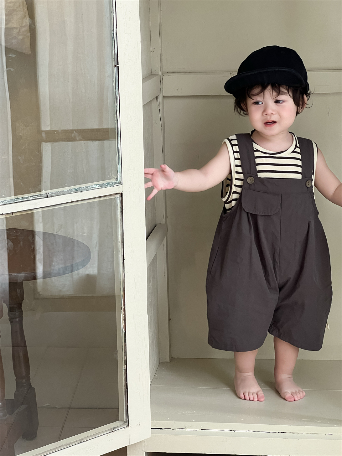 男童夏装薄款2026新品宝宝衣服夏款韩版童装儿童条纹T背带裤套装