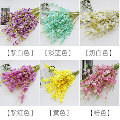 黃色5叉跳舞蘭人造仿真花束假花文心蘭 客廳婚慶裝飾絹花蝴蝶蘭