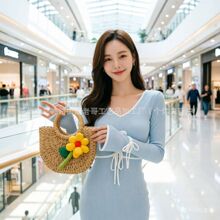 夏天编织包包女小众设计半圆草编包休闲度假风沙滩包女手提斜挎包