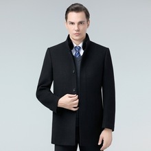 正品牌高档水貂毛领羊毛大衣男休闲翻领外套保暖羽绒爸爸装双面呢