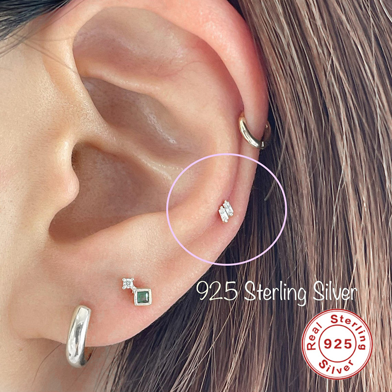 6g Weight Zircon Inlay Material Ear Studs Classification 1 Piece Quantity 1 Piece Ear Cartilage Rings & Studs Fashion Solid Color 925 Sterling Silver Inlay Zircon