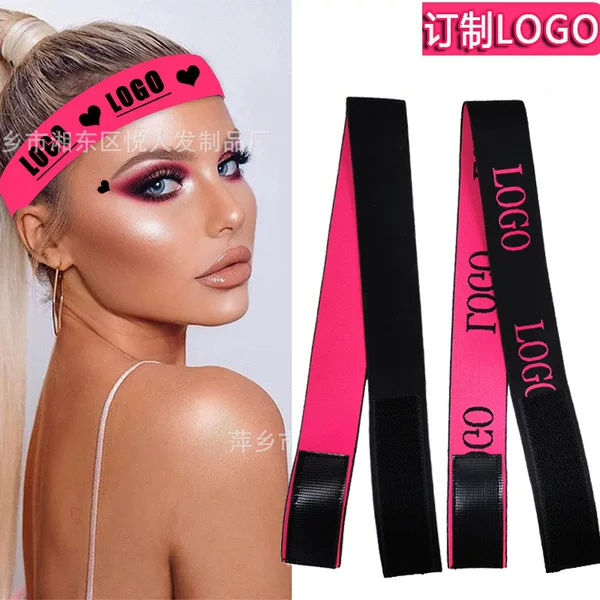 Amazon wig edge fixed styling hair band pink two-color elastic wig elastic band headband LOGO