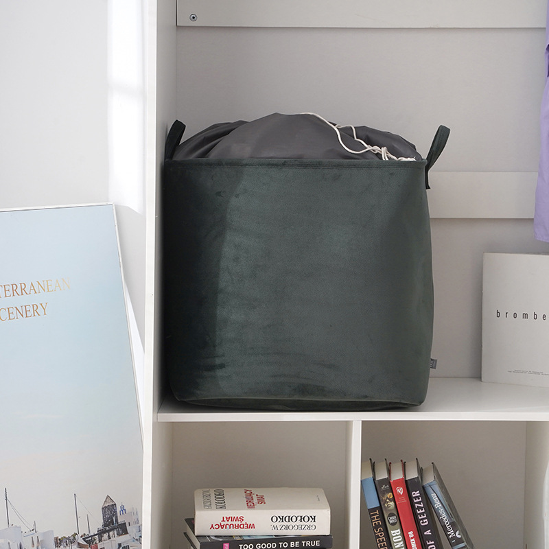 大容量手提收纳筐绒布束口家用杂物脏衣物收纳筐现代简约居家整理