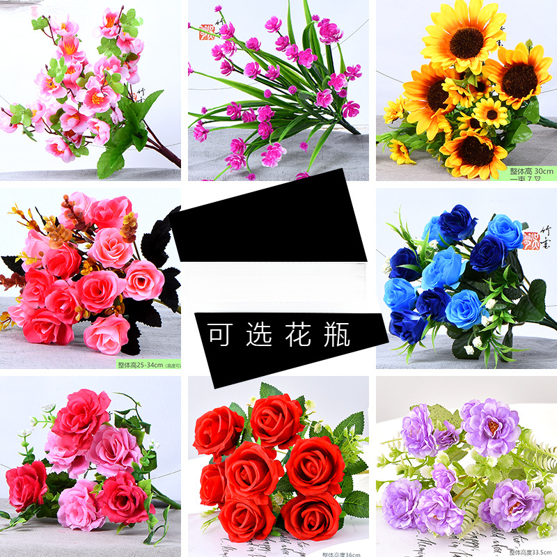Single Bouquet of Artificial Roses, Small Bouquet of Flowers, Living Room Decoration, Floral Ornaments, Restaurant Plastic Flowers