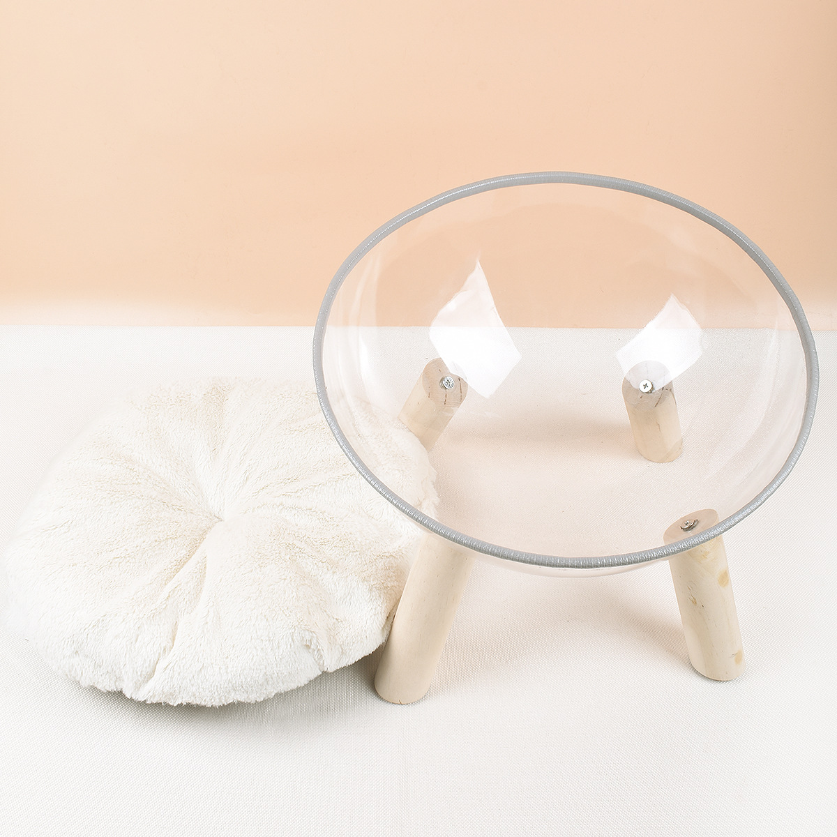 Cápsula espacial transparente para gatos, nido para gatos, marco de escalada para gatos, casa para gatos PET de madera maciza, sala de partos para gatos de madera esférica, universal para todas las estaciones