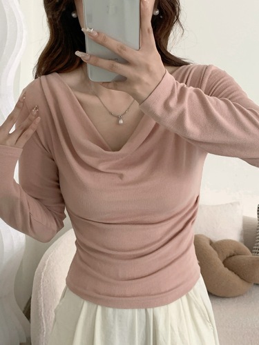 Women's Slip Sleeveless Long-Sleeve Top with Exquisite Autumn Style, Slimming Base Layer for Sweet and Spicy One-Shoulder Top