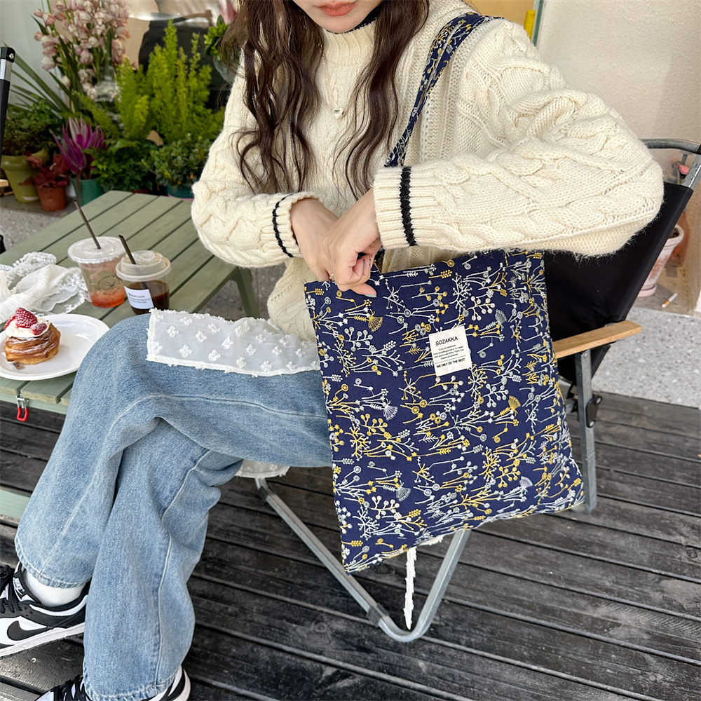 43204 ins Spring/Summer New Gentle small floral starry sky single-shoulder canvas bag with large capacity for girls' study bag undefined