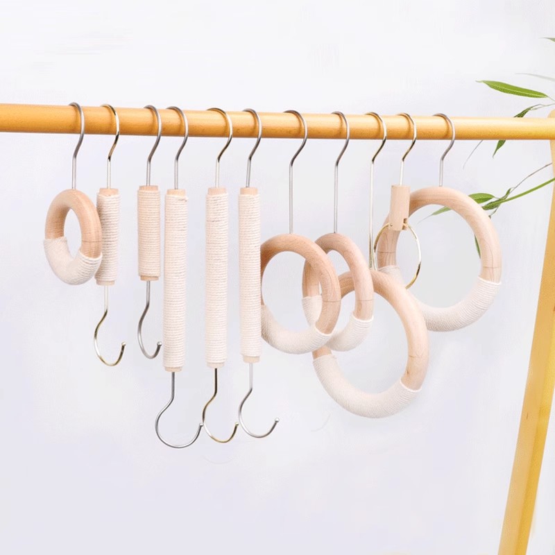 Tienda de ropa especial para mujeres tienda de ropa percha gancho S gancho bufanda de seda bufanda de algodón sólido cuerda anillo de madera Haya