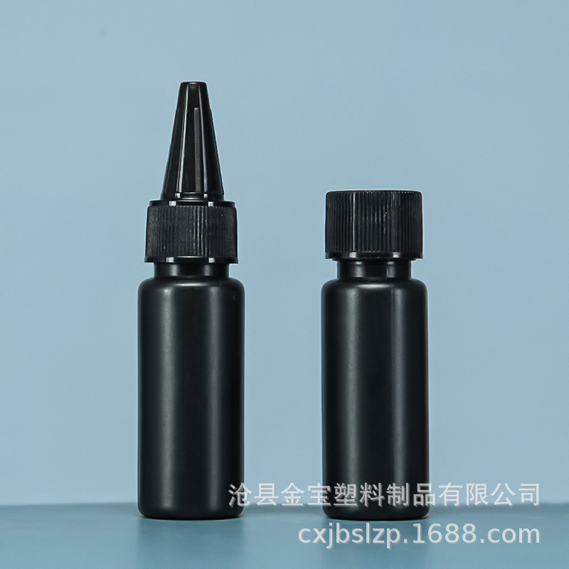 Fabricante 30ml negro a prueba de luz botella puntiaguda PE botella de plástico botella dispensadora botella de tinta botella dispensadora UV
