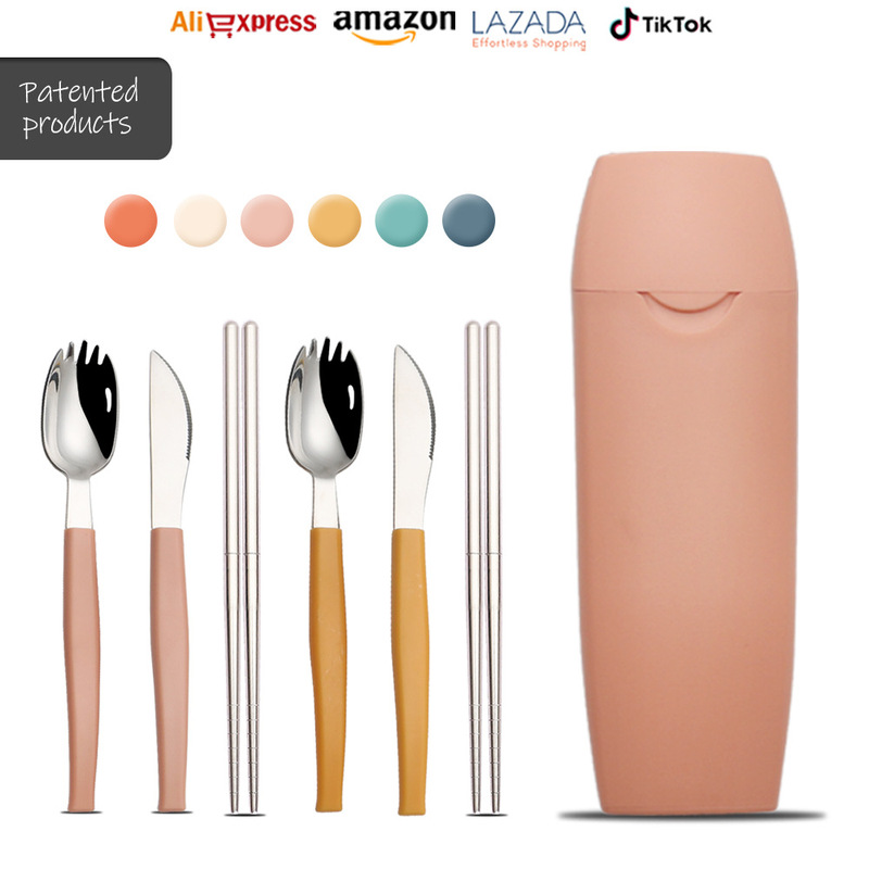 304 Stainless Steel Portable Three-piece Set of Spoon, Fork and Chopsticks High-value Student Folding Tableware suit Picnic Barbecue