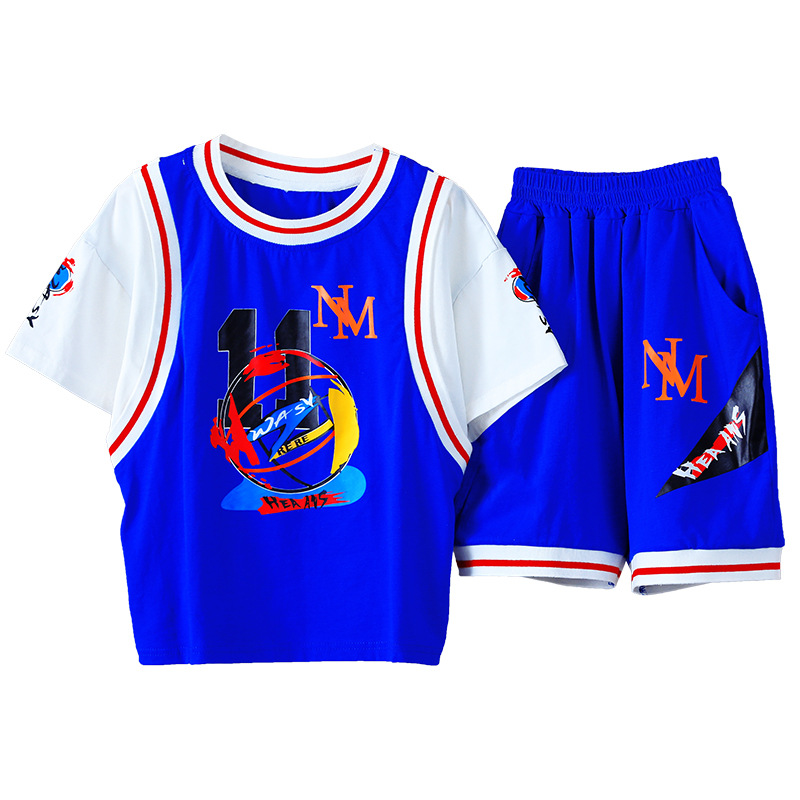 Nowy dwuczęściowy komplet koszulek z krótkim rękawem dla chłopców, od średnich i dużych rozmiarów, do gry w koszykówkę_voghion.com